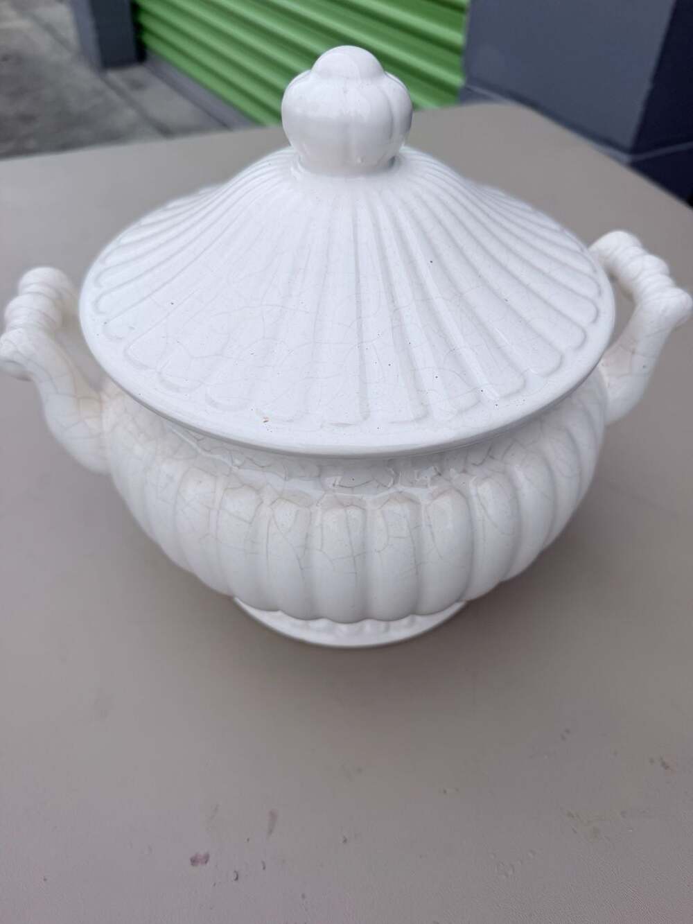Vintage White Ceramic Soup Tureen with Lid Made in Japan